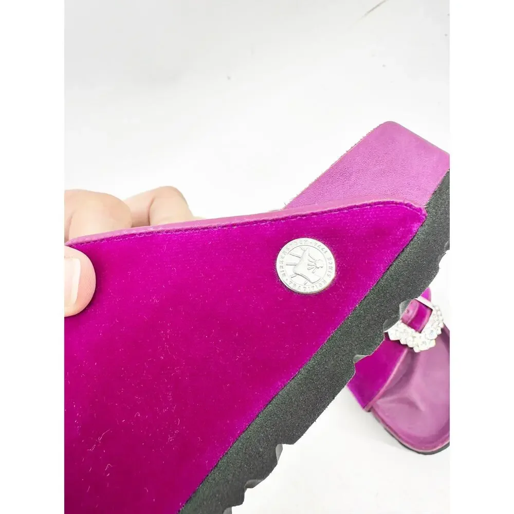 Manolo Blahnik Birkenstock Sandal in Fuchsia‎ Velvet 37
